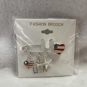 New USA fashion‎ brooch pin flag stars heart